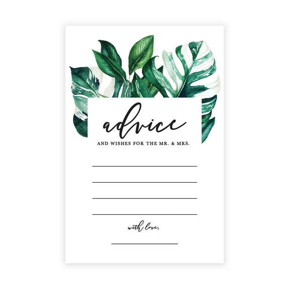 Koyal Wholesale Tropical Monstera Leaves Wedding Advice & Well Wishes Guest Book Cards for Bride and Groom, 56 Pack