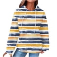 thumbnail image 3 of BiZtdJrK Women Fall Hoodies Casual Long Sleeve Drawstring Pullover Tops Fashion Stripe Print Hooded Sweatshirts with Pocket Navy S, 3 of 7