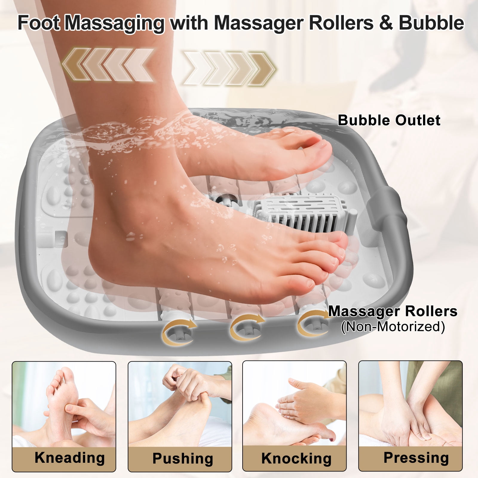 Collapsible Foot Spa Bath with Heat, Temperature Control, Massage Rollers, Bubble & Pedicure Kit, Portable Foot Massage for Relaxation