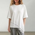 thumbnail image 2 of GZWYHT asymmetrical lace tops for Women's Casual Crew Neck Half Sleeve T-Shirt Lace Patchwork Loose Fit Tops White L, 2 of 5