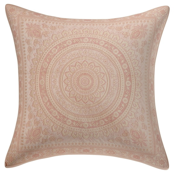 Stylo Culture Indian Brocade Home Decor Throw Pillow Sham Cover White 16 x 16 Traditional Jacquard Weave Gold Sofa Cushion Cover 40x40 cm Polydupion Silk Mandala Square Pillow Case | 1 Pc