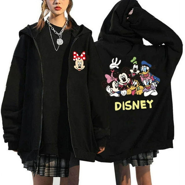 Chandails en Molleton à Fermeture Éclair Mickey Mouse Disney Chandails à Capuchon Harajuku Femmes Mode Urbaine Unisexe