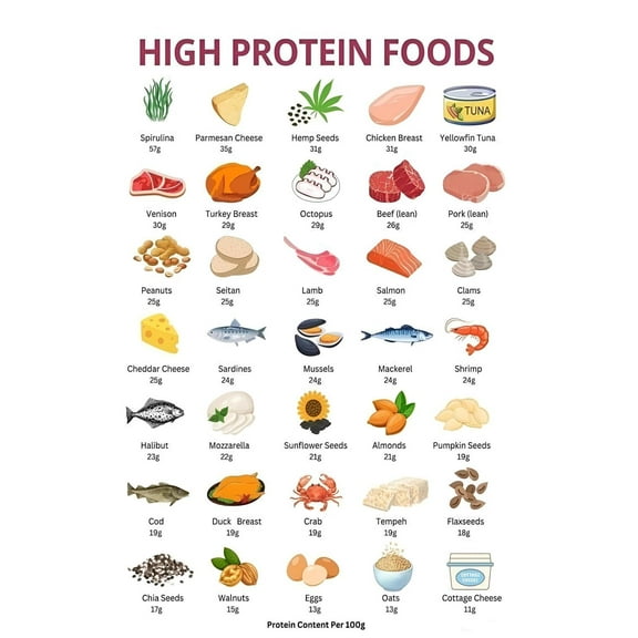 High-protein foods Healthy nutrition checklist poster meal planning healthy cooking poster, wall decoration suitable for kitchen living room bedroom