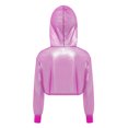 thumbnail image 6 of Hansber Fashion Girls Jazz Hip-Hop Dance Crop Top See-through Metallic Shiny Cropped Hoodie Sweatshirt Hot Pink 8, 6 of 7