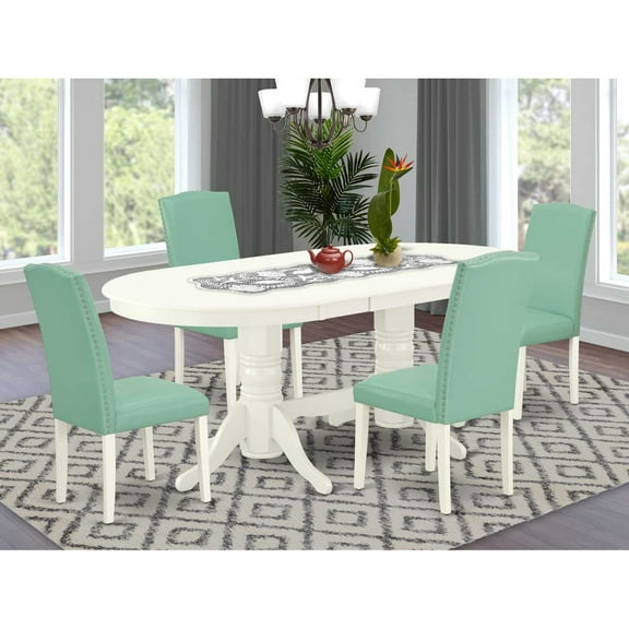 East West Furniture Dining Room Set Linen White, VAEN5-LWH-57