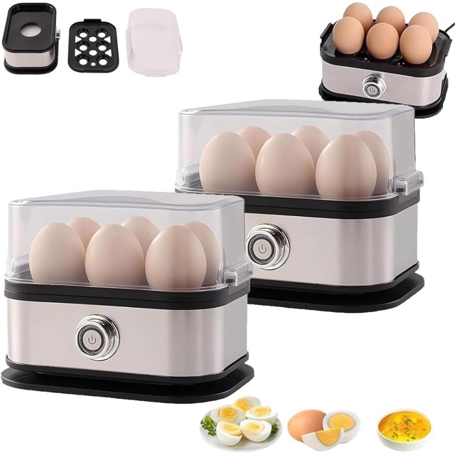 Halreactody Stainless Steel Egg Cooker, Multifunctional Rapid Egg Cooker 6 Egg Capacity with Auto Shut