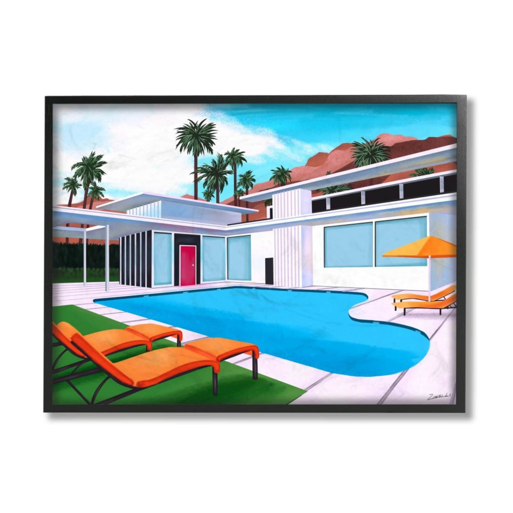 Stupell Industries Modern Home Architecture Poolside Desert Mountains Design by Ziwei Li