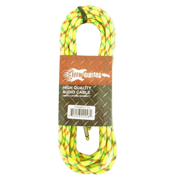 Effin Guitars FNG20VTYL - 20FT 1/4" Yellow Vintage Tweed Instrument Cable - NEW
