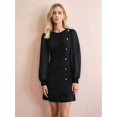 thumbnail image 6 of Women'S Spring Round Neck Button Detail Slim Fit Long Sleeve Solid Color Dress Midi, 6 of 8
