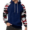 thumbnail image 2 of Men's Pullover Hoodie with Camouflage Print Raglan Long Sleeves Drawstring Hood and Kangaroo Pocket for Casual Wear Dark Blue L, 2 of 5