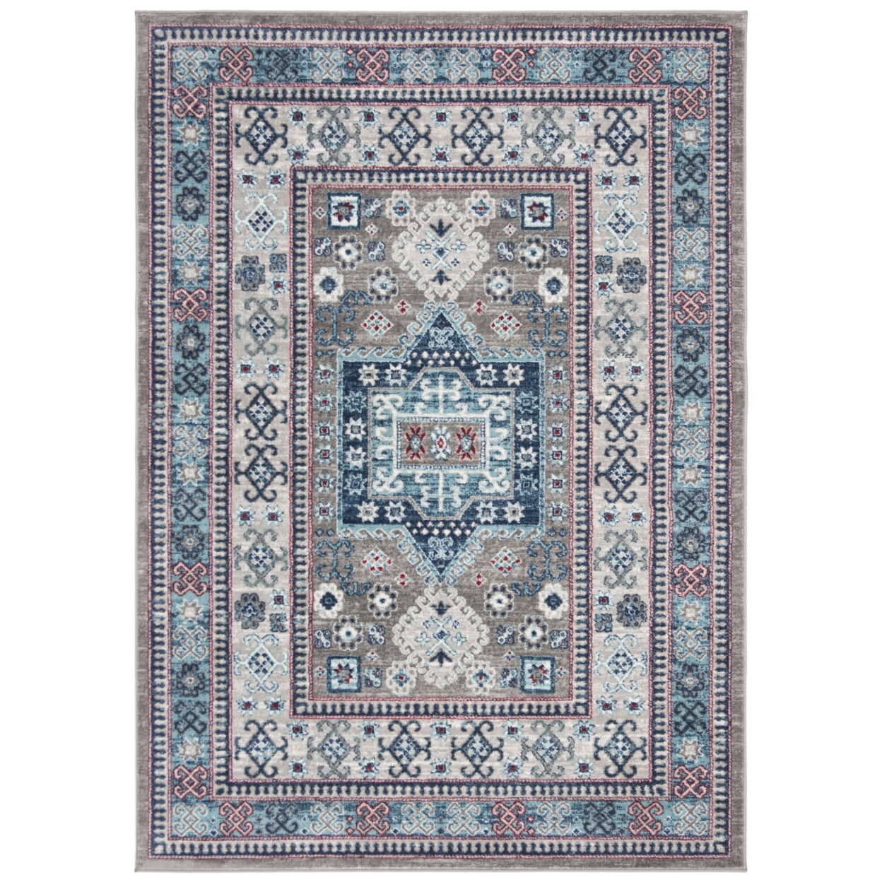 Kazumamacyan　0617 SAFAVIEH Kazak Caymen Geometric Area Rug, Grey/Blue, 6'7