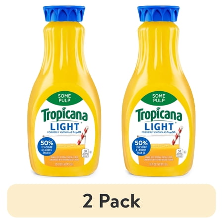 (2 pack) Tropicana Light No Artificial Sweeteners, Less Sugar Some Pulp Orange Fruit Juice, 52 oz Bottle