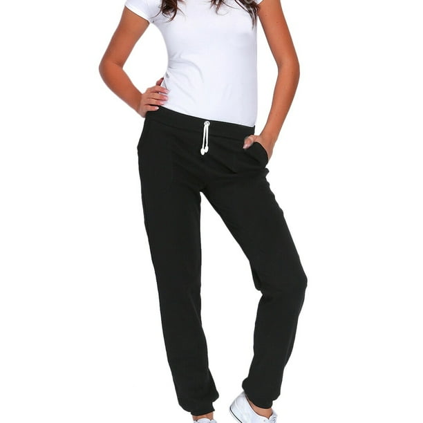 Women Solid Color Casual Sweatpants Drawstring Waist Elastic Ankle
