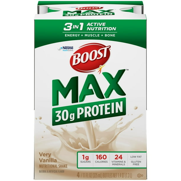 Boost Max Protein Nutritional Shake Very Vanilla 11 fl oz Bottles 12
