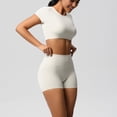 thumbnail image 4 of HAPIMO Women's Workout Sets Casual Comfy Trasuits Slim Fitted Short Sleeve Crop Tops High Waisted Tummy Control Spandex Booty Volleyball Shorts for Yoga Dance White XL, 4 of 6