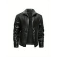 thumbnail image 5 of Men's leather jacket, new winter PU leather lapel fur integrated men's coat, men's solid color business fashion casual zipper leather coat for men, 5 of 5