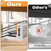 OFEFE Under Desk Cable Management Tray - No Drill Cable Organizer Box with Side Opening, Cord Raceway for Office & Home, Wire Storage Basket for Power Strips (15.35x4.72, White Metal Mesh)
