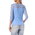 thumbnail image 3 of INSPIRE CHIC Women's Floral Lace Top 3/4 Sleeve Crew Neck Blouse S Sky Blue, 3 of 6