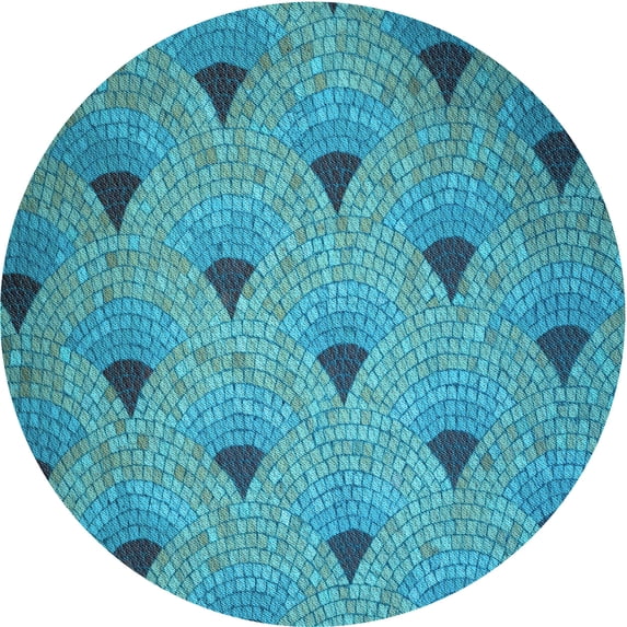 Ahgly Company Machine Washable Indoor Round Transitional Dark Cyan Green Area Rugs, 5' Round