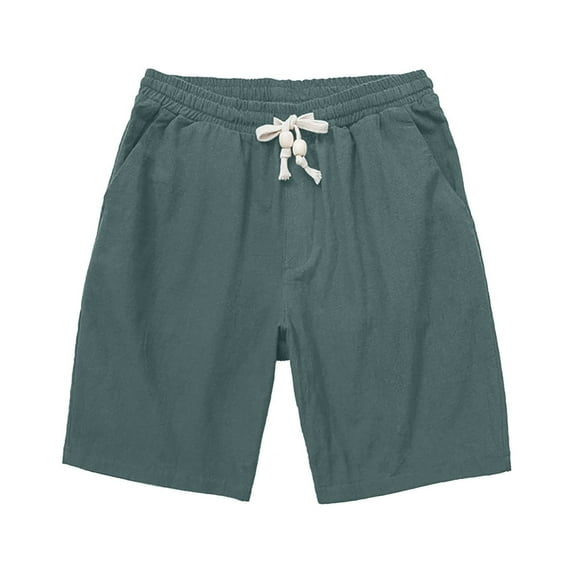 Owordtank Mens Beach Loose Bermuda Shorts Cotton Linen Summer Flat Front Shorts