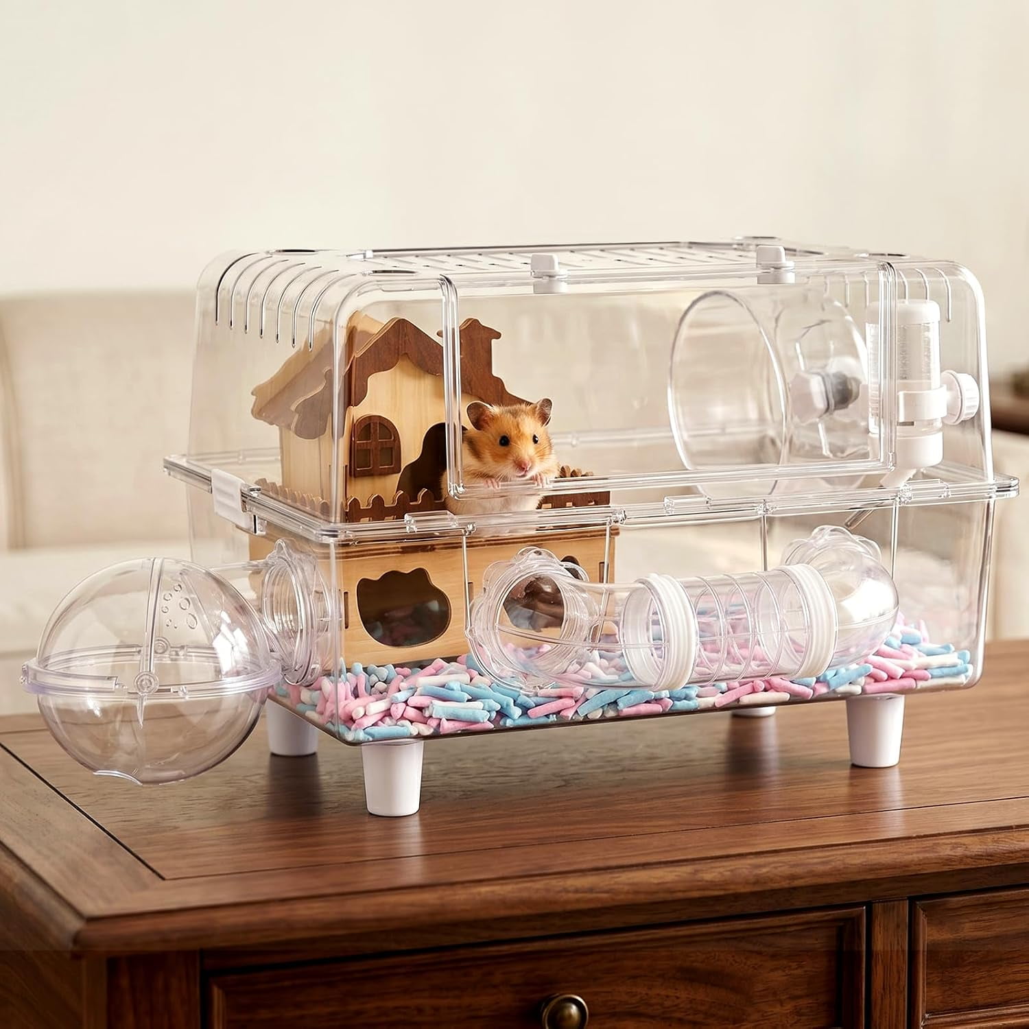 Hamster Cage 8 in 1 PET Transparent Habitat with All Accessories, Easy to Assemble & Full Transparent, Small Animal Habitats for Syrian Hamster, Gerbil, Mice, Guinea Pig