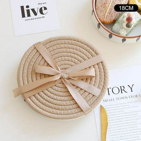 

Coasters Set Insulation Mat Water-Absorbing Round Plate Mat Set of 4 with Ribbon Khaki About 18cm In Diamet