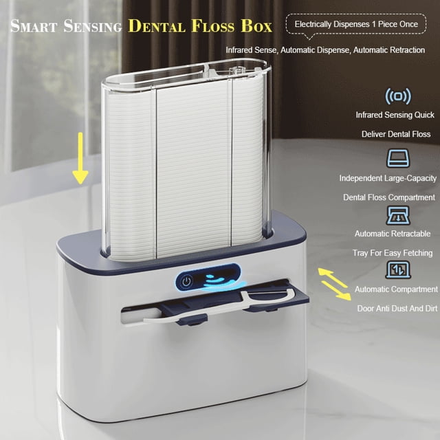 Fiudx Dispensador Automático de Hilo Dental, Diseño de Sensor Inteligente, Bandeja Retráctil, Higiénico y Fácil de Usar, Ideal para Uso Doméstico, Restaurante y Hotel, Incluye 100 Palitos de Hilo Den