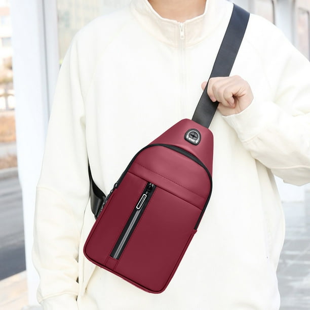 Bolso bandolera pequeño para el pecho, bandolera de tela Oxford, para hombre, mujer y niño, con orificio para auriculares