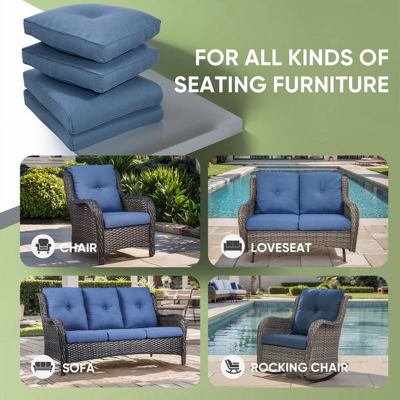 Bellefurn Deep Seat Cushion Set 25x22x4 inch Outdoor Cushions for Patio Furniture,Outdoor Chair Cushions Waterproof & Fade Resistant Patio Furniture Cushions for Wicker Chair,Sofa,Couch