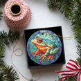 thumbnail image 5 of Funny Christmas Ornament,Colorful Frog in Stained Glass Style,Xmas Round Ceramic Pendant, 5 of 6
