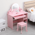 thumbnail image 3 of Girls Vanity Set with Chair and Lighted Mirror - Kids Makeup Vanity for Ages 3-9, Sturdy Engineered Wood Vanity Table with Storage, 3 Lighting Modes, 3 of 7