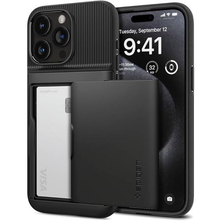 Spigen Slim Armor CS Designed for iPhone 15 Pro Case (2023), [Military-Grade Protection] [Card Holder] - Black