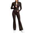 thumbnail image 3 of DYTTDG Women's Solid-Color 2-Piece Tracksuit Set | Full-Zip Long-Sleeve Stand-Collar Sweatshirt & Elastic-Waist Flared Pants Outfit for Sports, Workout & Daily Casual Wear, 3 of 7