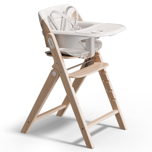MAMAZING Wooden Baby High Chair Convertible Highchair for Babies and Toddlers,5-Point Harness, Removable Dishwasher-Safe Tray, Supports up to 220 lbs, Washed Natural