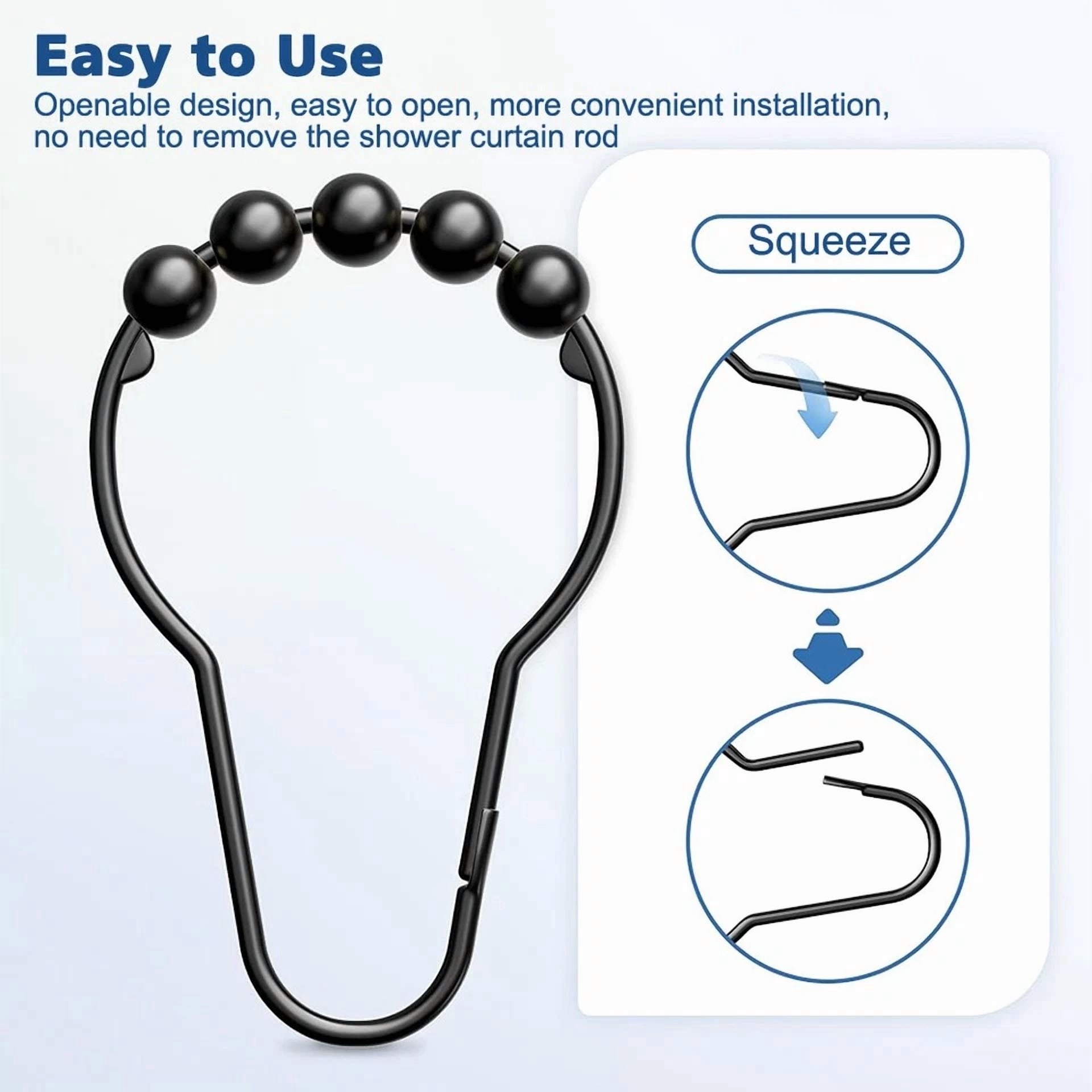 12Pcs Stainless Steel Shower Curtain Rings Metal Glide Shower Curtain Hooks