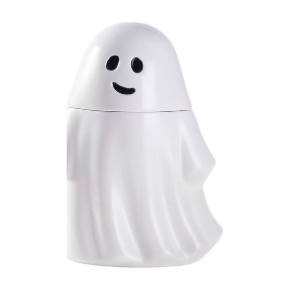 Halloween Ghost Treat Jar Ceramic Candy Storage Container with Decorative Midnight Lid, Multicolor Ghost Cookie Jar for Tabletop Kitchen Counter Mantel Party Decor