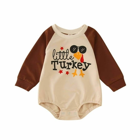 

Fsqjgq Baby Undershirt Boys Girls Thanksgiving Day Long Sleeve Letter Cartoon Prints Pullover Romper Sweatshirt Bodysuits Youth Leotard Ballet Cotton Blend Beige 100