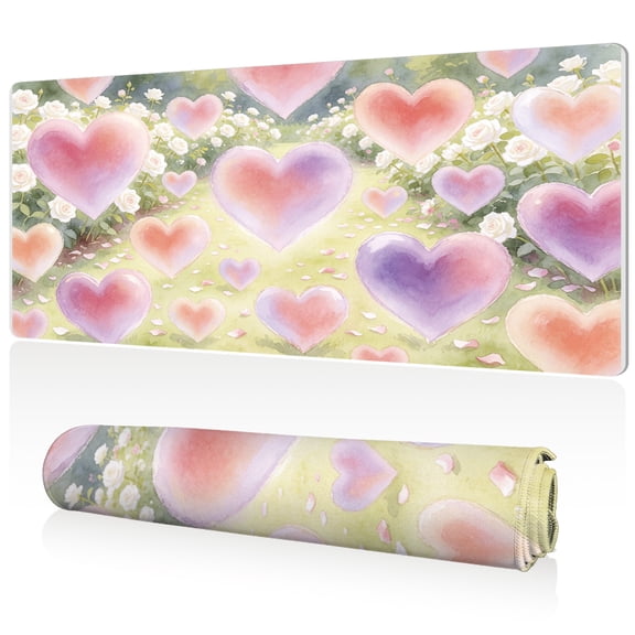 LIVEKEY XXL Mouse Pad 80x40cm Heart Garden Design Non Slip Stitched Edges Full Desk Coverage Durable Easy Clean Surface for Gaming PC and Office Computer Setup