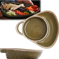 Soup and Sandwich Bowl for Breakfast Cookies Bread Salad Fruits,Soup and Sandwich Plate Combo,Heat-Resistant Fan Shape Ceramic Split Cereal Bowl with Retro Handle for Home and Restaurant