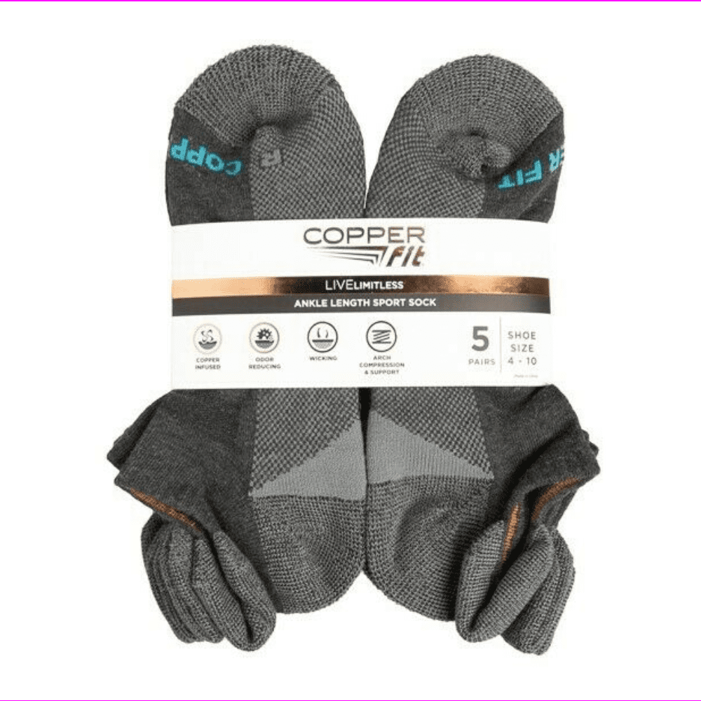Copper Fit Copper Fit (5 Pairs) Womens Ankle Lenghth sport Socks Size