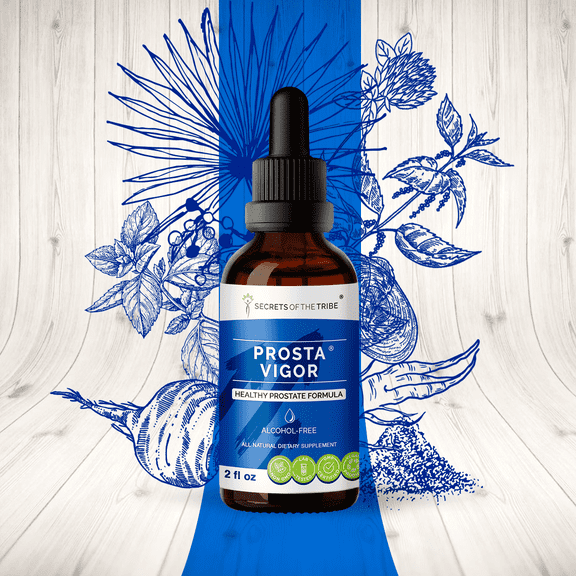 Secrets Of The Tribe Prosta Vigor Blend Tincture Dietary Supplement, Natural Extract, Made from Pygeum, Maca, Stinging Nettle, Reishi Mushroom, Red Clover, Spearmint, Saw Palmetto, White Peony. 2 oz
