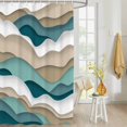 thumbnail image 4 of Fabric Shower Curtain, Gradient Ocean Waves Khaki Turquoise Gradient Waves Shower Curtains with 12 Hooks Waterproof Machine Washable Bath Curtains for Bathroom,54 x 78in, 4 of 6