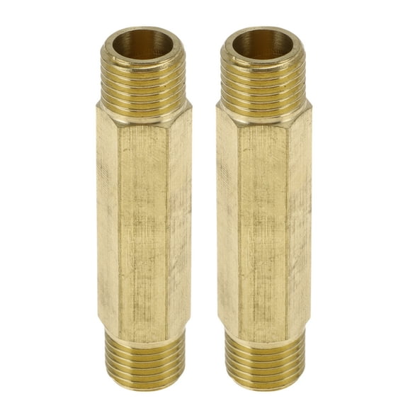 Unique Bargains Brass Pipe Fittings 1/4"Male Double Outer Thread Connector 2.36" 2 Pcs