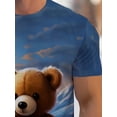 thumbnail image 5 of Men's 3D T-shirt with teddy bear design, the first choice for home casual wear. Made of soft, light and durable blue fabric, it is very suitable for casual outings and daily wear, providing a comfort, 5 of 6