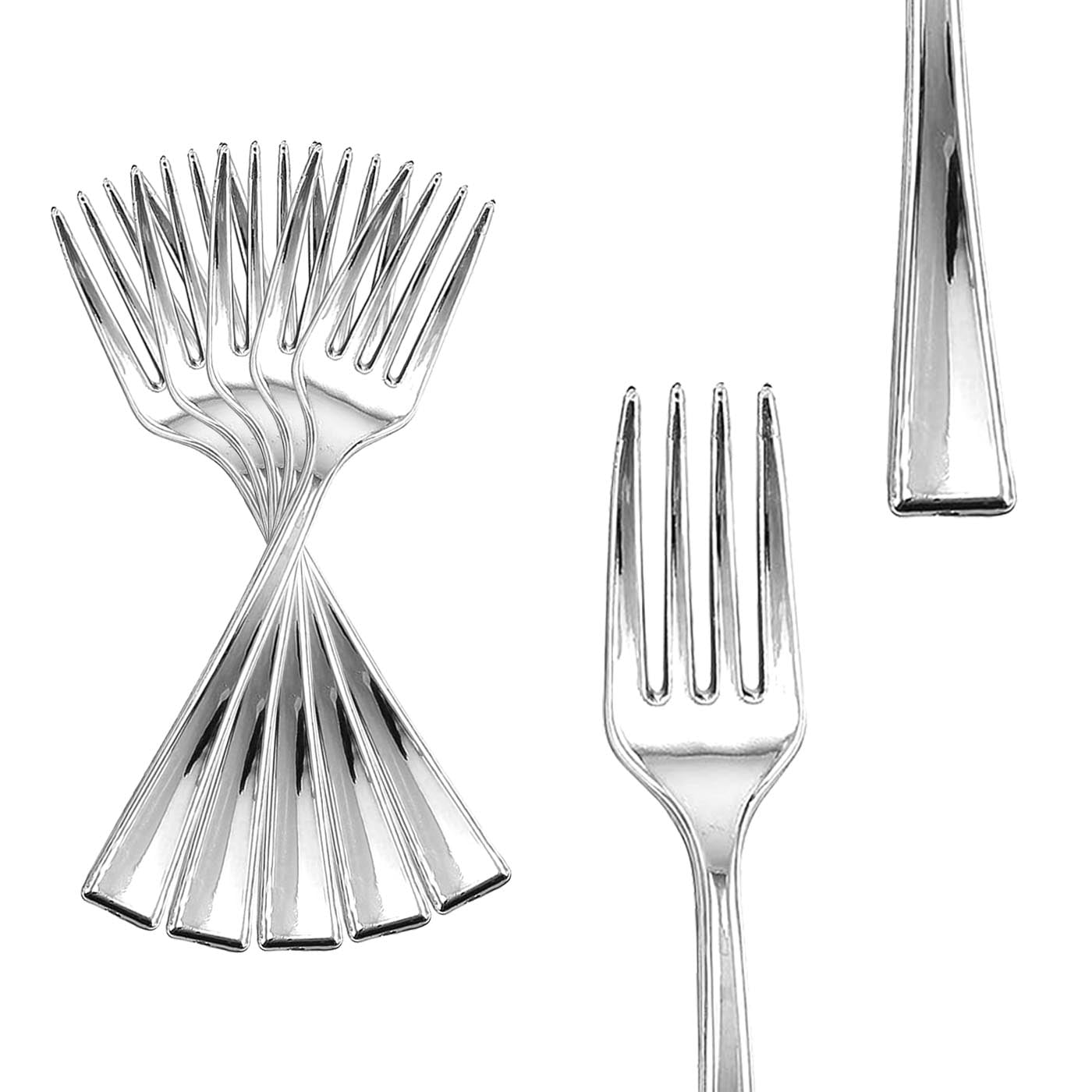 Smarty 4" Shiny Metallic Silver Mini Plastic Disposable Dessert Forks