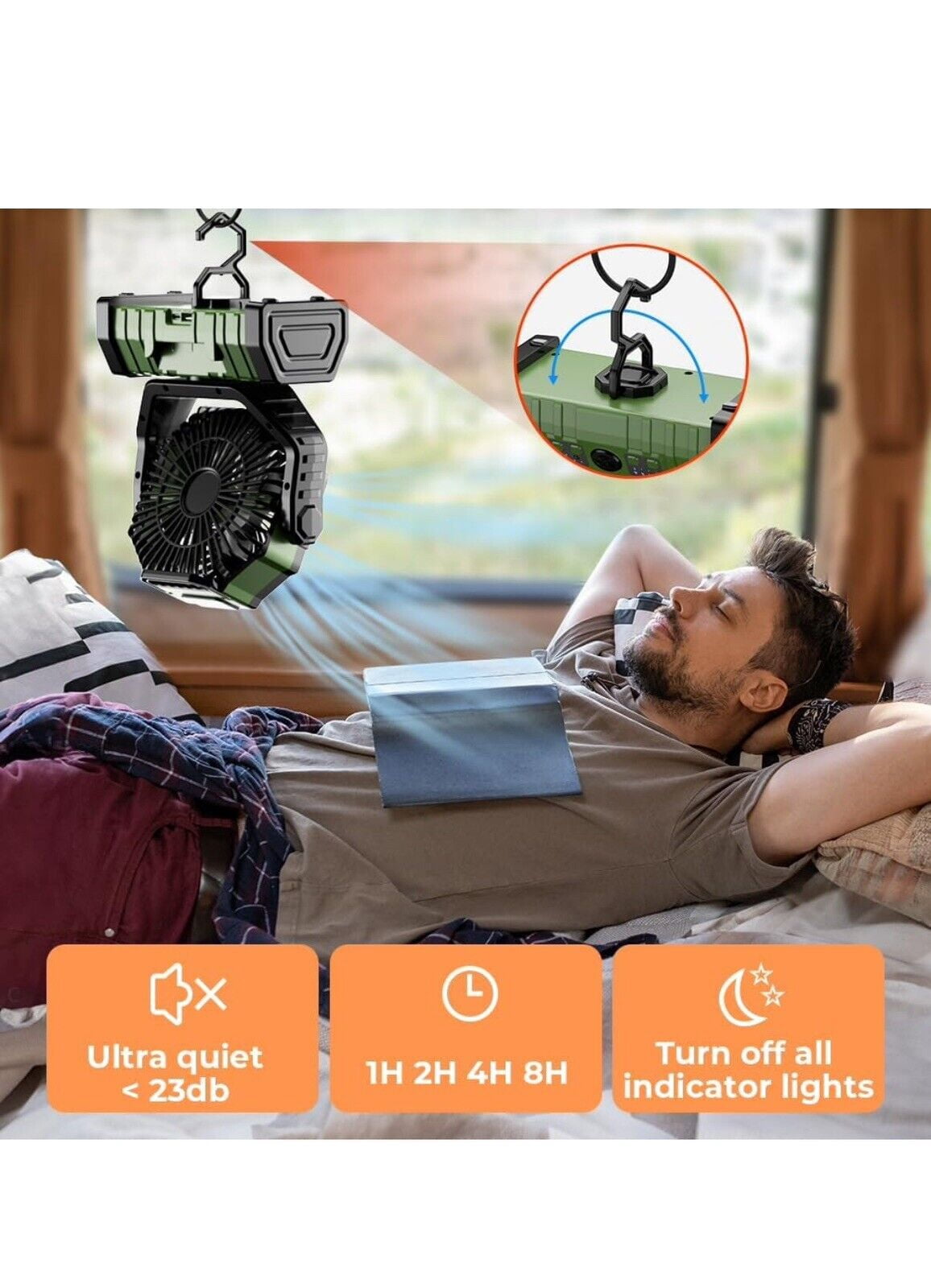 20000mAh Camping Fan w/ LED light - Rechargeable power bank Oscillating, Remote