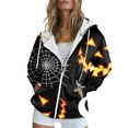 thumbnail image 2 of Halloween Hoodies for Women 2025 Halloween Pumpkin Skull Graphic Zip Up Hoodie Sweatshirt with Pockets Pullover Tops, 2 of 6