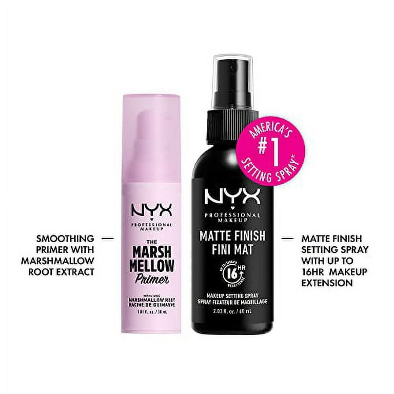 Matte Makeup Bundle) PROFESSIONAL + Marshmellow NYX Setting Smoothing Spray, MAKEUP Primer (2-Pack Finish