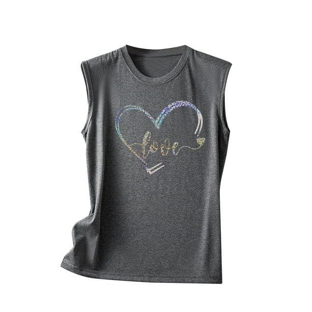 Camiseta sin mangas con estampado de día de San Valentín y cuello redondo informal a la moda para mujer Fridja qr1647