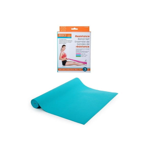 Ensemble de fitness, Tapis de yoga antidérapant et bandes de résistance pour exercice de Bodico, bleu